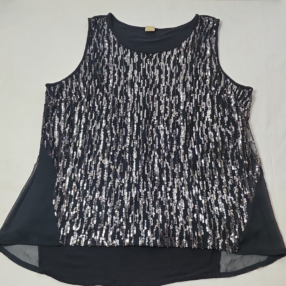 Worthington Sleeveless Black Glam Sequin Tank Top Holiday Party New Year's Eve